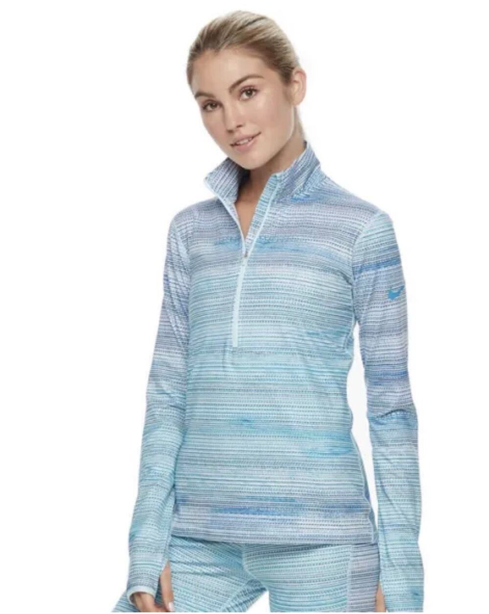 Nike Dri-Fit Blue Striped Long Sleeve Base Layer Running Pullover Top